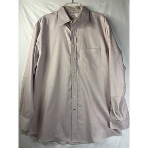 Cremieux Prima Cotton Button Down Shirt Mens 17/35 Red Striped Non Iron